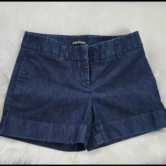 Express Cuffed Stretchy Summer COTTON shorts in Denim Blue size 0 Regular - Picture 1 of 7